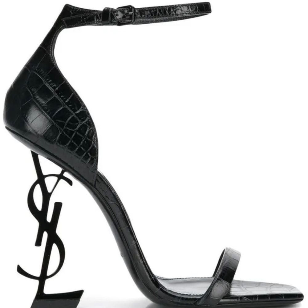 YSL Saint Laurent Crocodile Leather Black Opyum Heels Open Toe Size 34 Authentic